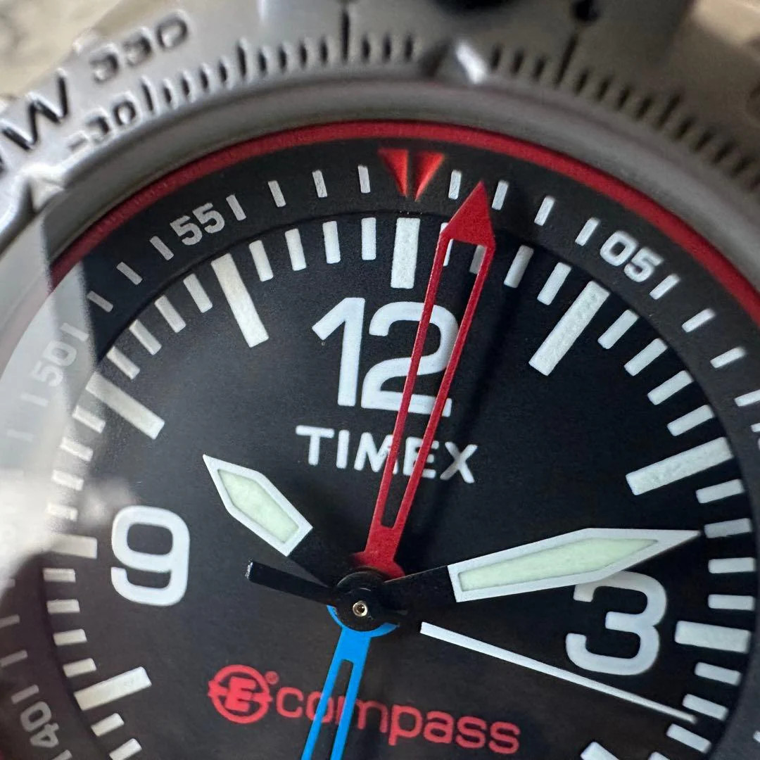 TIMEX Indiglo Compass Quartz Black Dial Stainless Steel 1.65 Watch