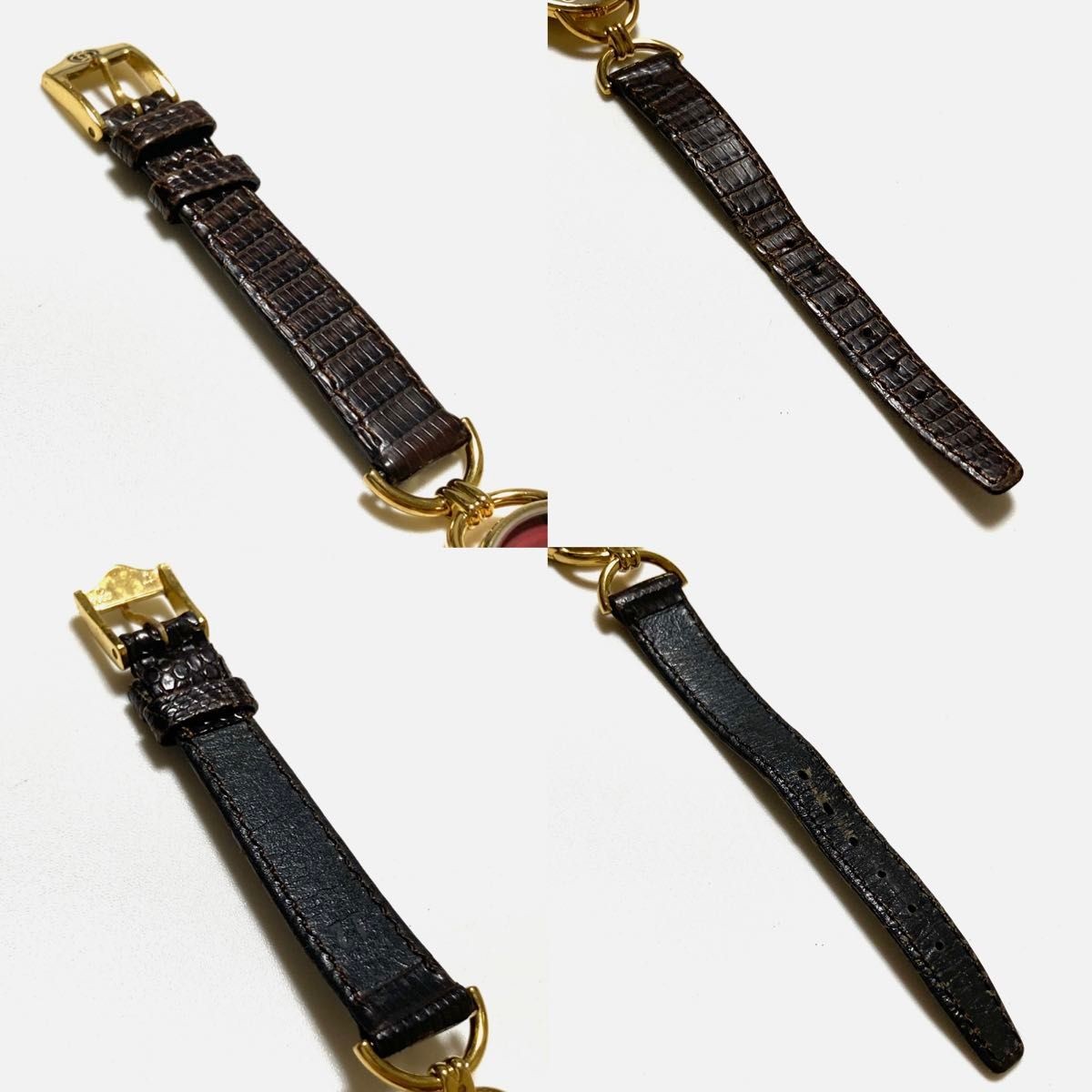 [A3P] Gucci Shearline Vintage Green Red Web Leather Quartz Ladies [x9s]