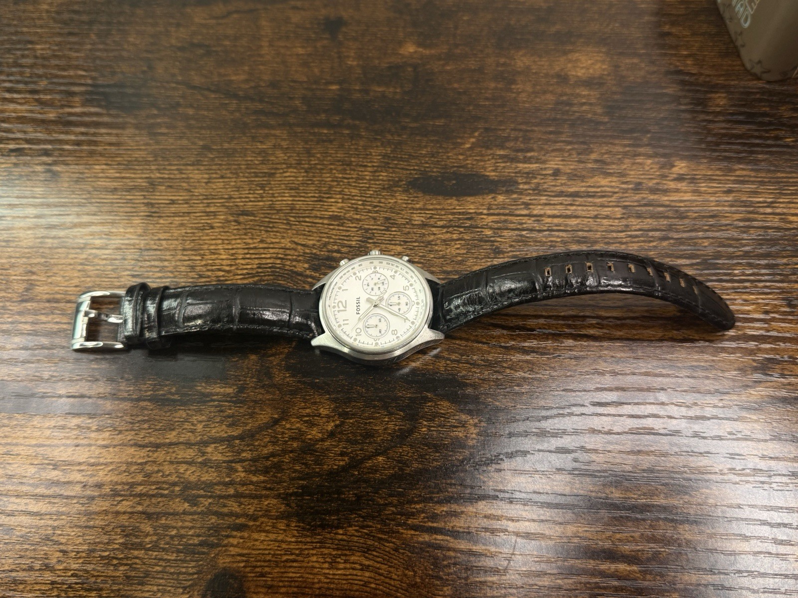 Fossil CH2823 Chronograph Men’s Watch White Dial Black Leather 38mm Working