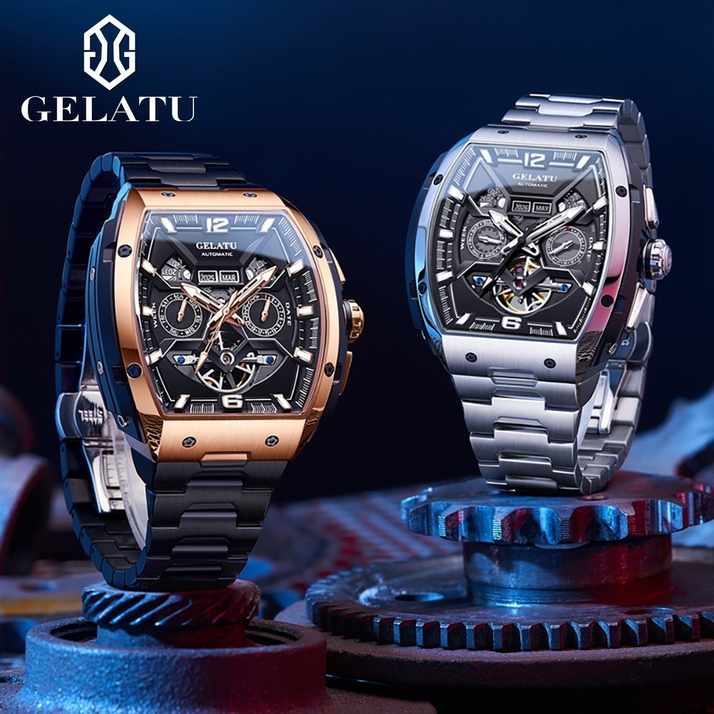 GELATU Men’s Full Automatic Mechanical Watch, Sapphire Mirror, Complete Calendar