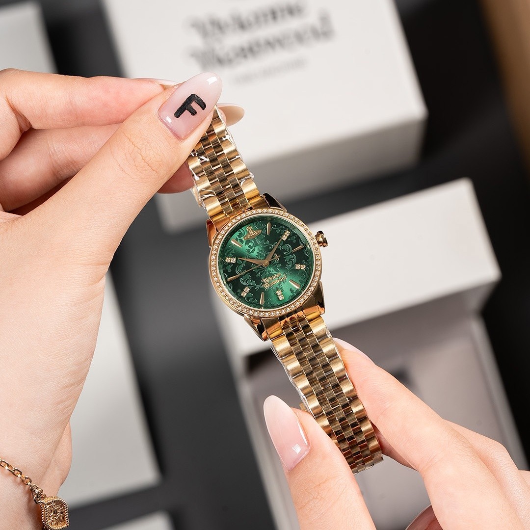 Vivienne Embossed Dark Green Dial Gold Bracelet Watch Women’s Quartz Watch