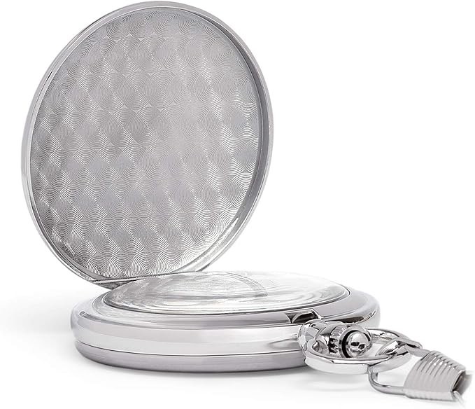 Speidel Classic Brushed Satin Silver-Tone Pocket Watch with 14″ Chain Black Dial