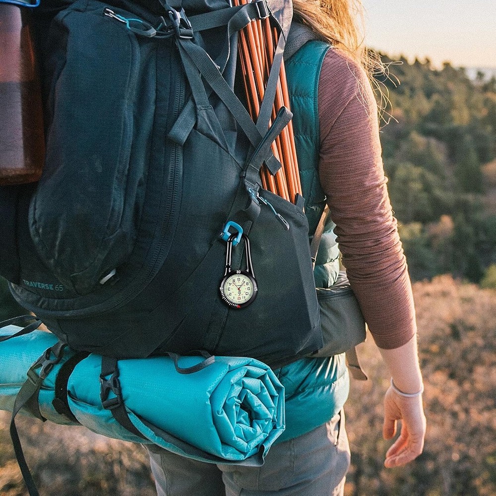 Luminous Carabiner Clip-on Quartz Watch Backpack Fob Belt Doctor Nurse Outdoors