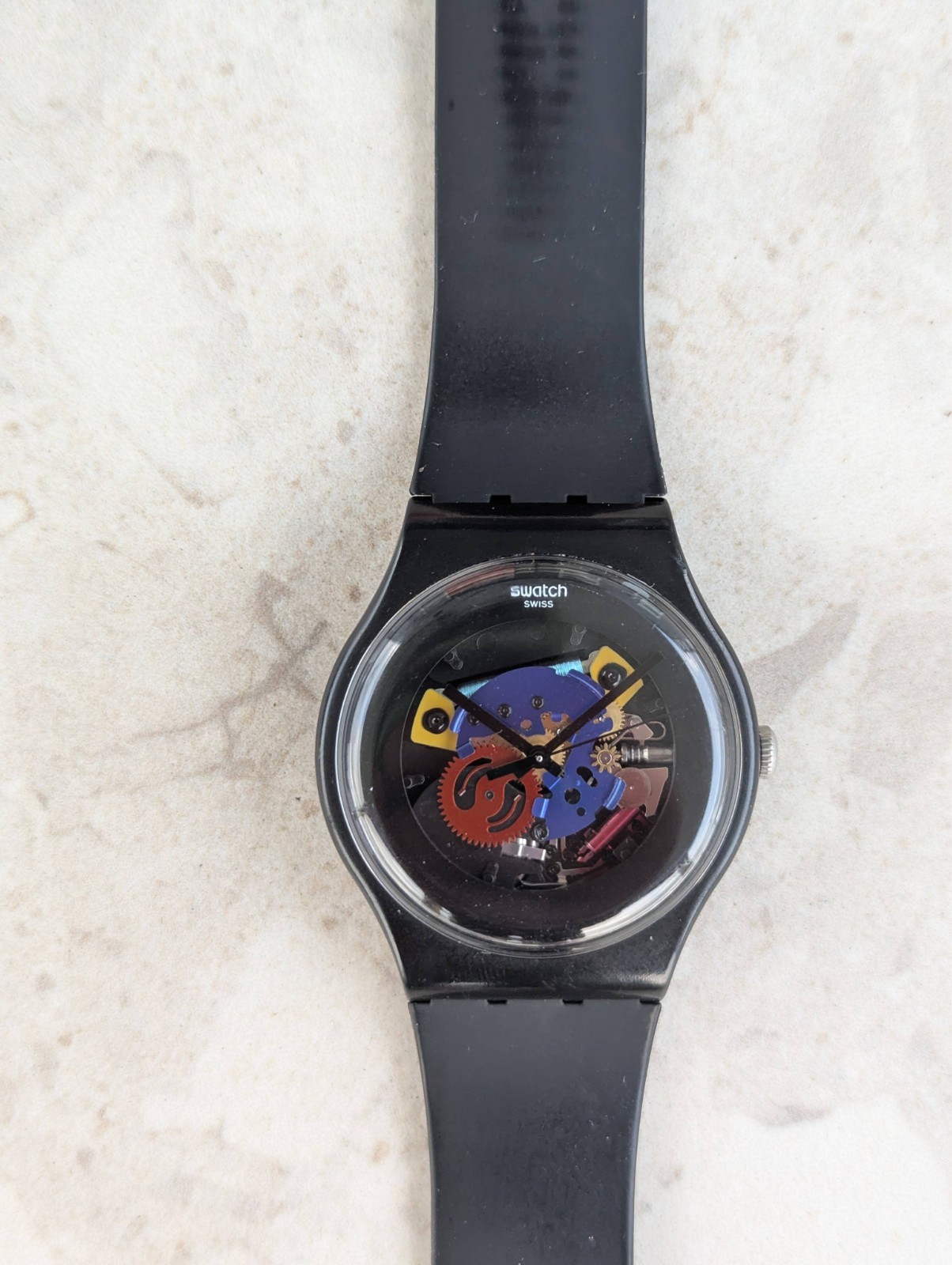 Swatch Watch Black SUOB101 Skeleton Rainbow/Multicolor Face