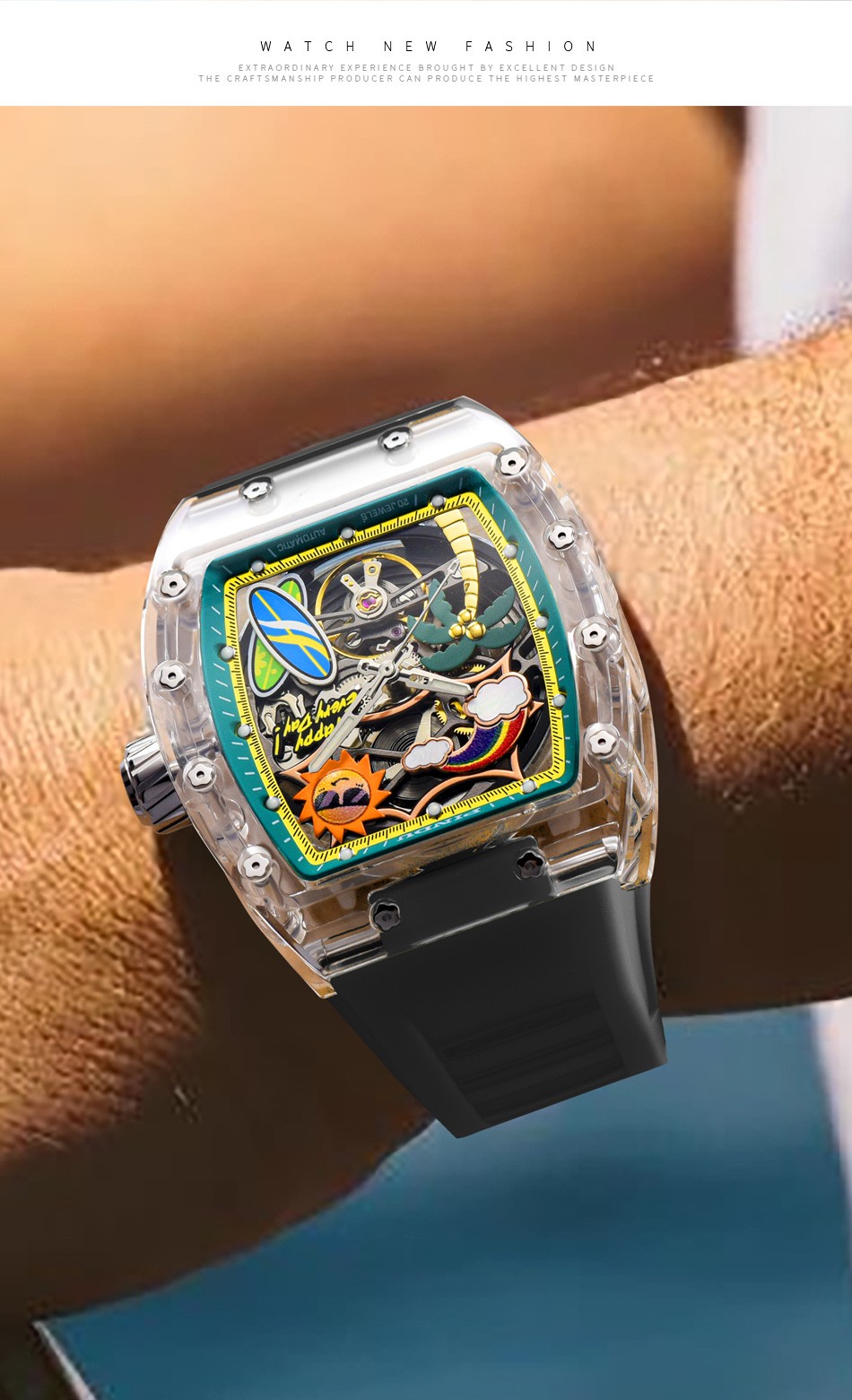 PINDU Hawaiian light luxury vacation style men’s crystal mechanical watch