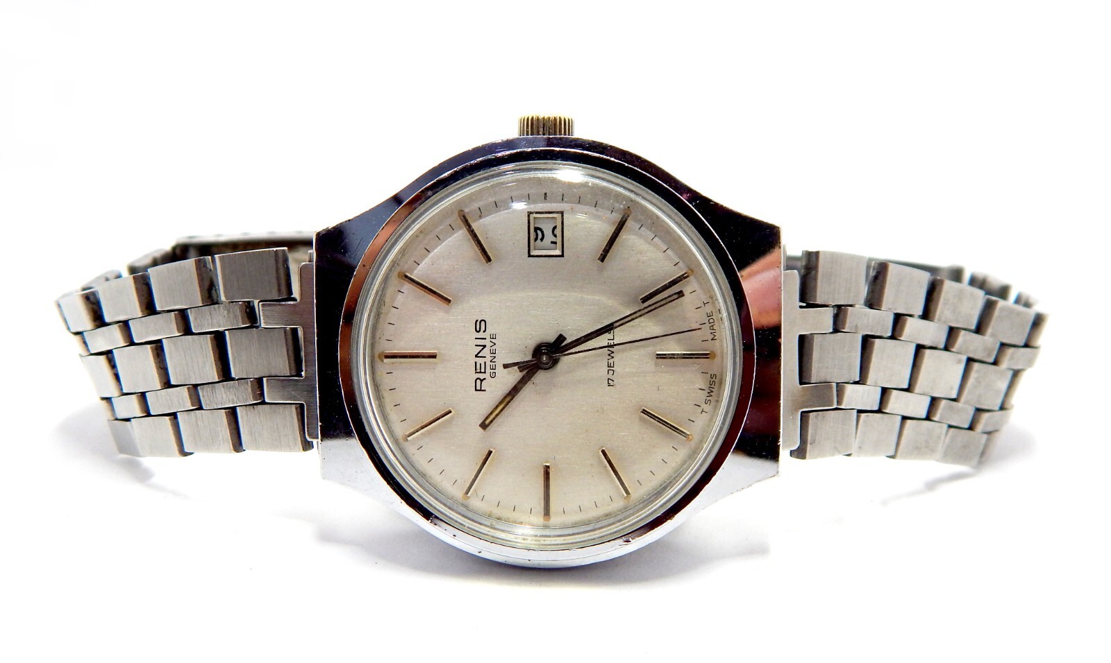 Watch RENIS Geneve 17 Jewels Hand Winding Case Steel Circa 1970 Men 37mm Working
