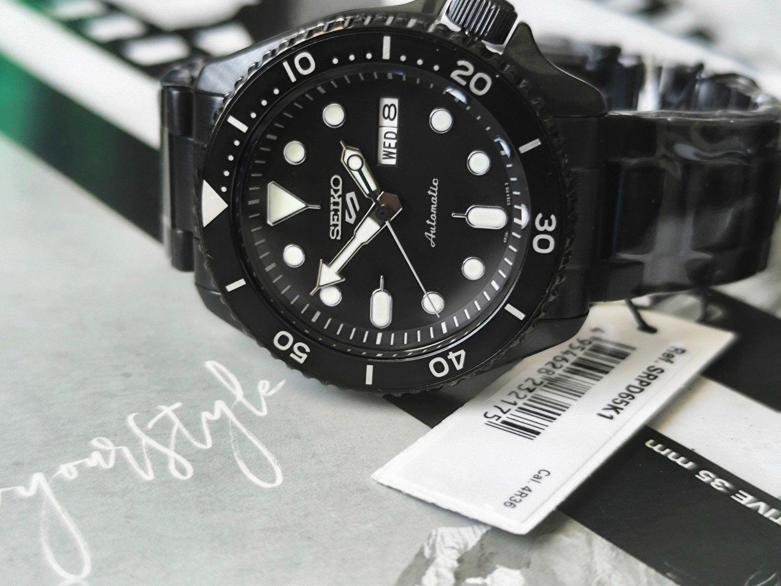 Seiko 5 Sports Asia Black Dial Black Case Coating and Band SRPD65K1