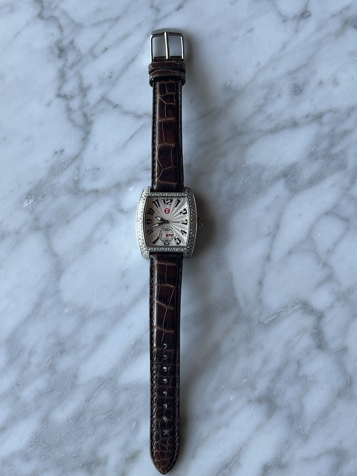 Michele Authentic Mini Urban Diamond Watch w/Brown Alligator Leather Strap
