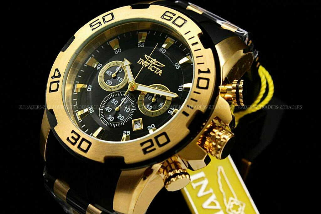 Invicta Men’s Pro Diver Scuba 50mm Gold Tone Silicone Chronograph Watch 22340..