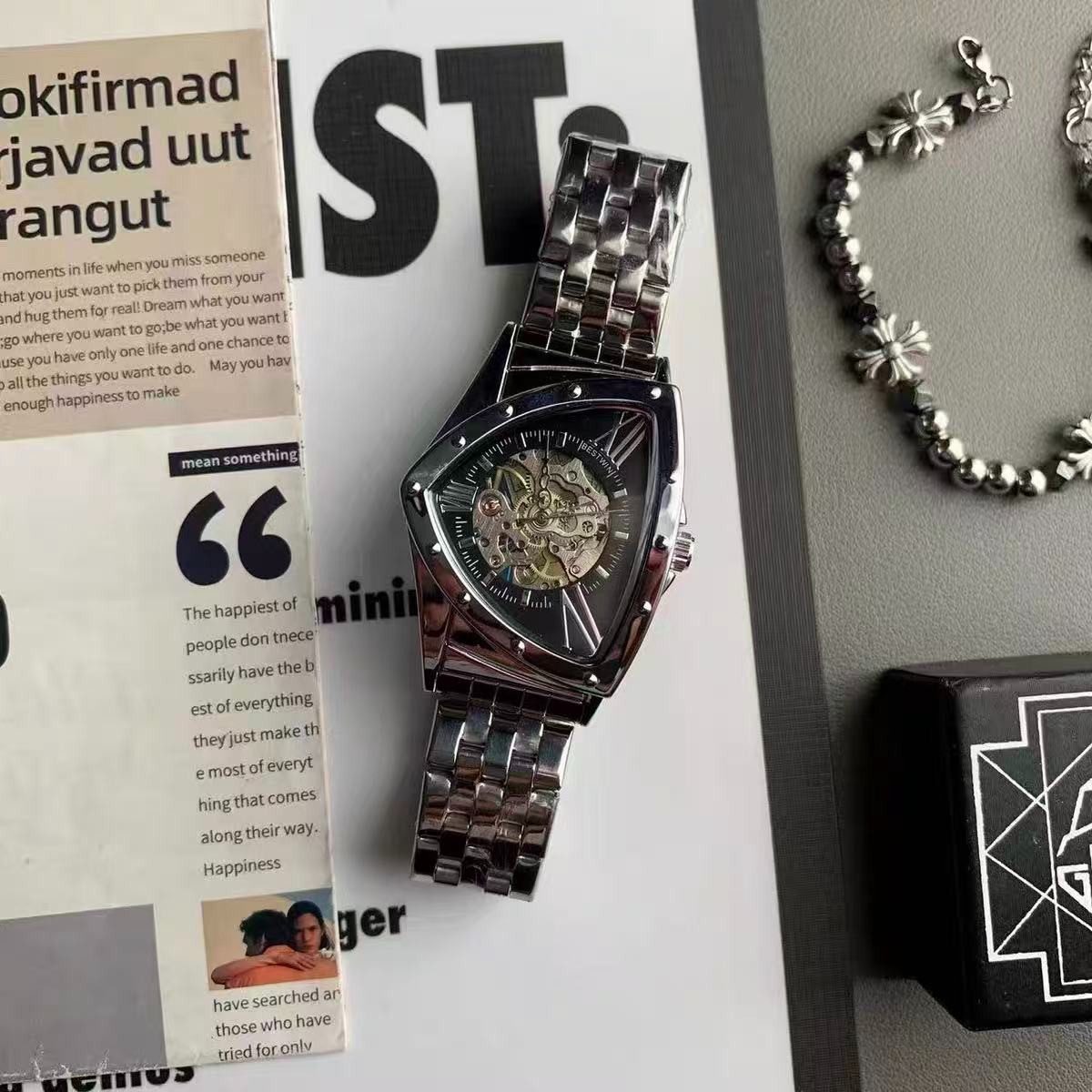 Triangular Skeleton Automatic Mechanical Watch, Wormhole Concept High-End Design