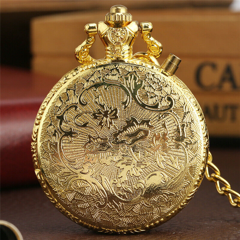 Steampunk Train LED Display Unisex Quartz Pocket Watch Antique Pendant Fob Chain
