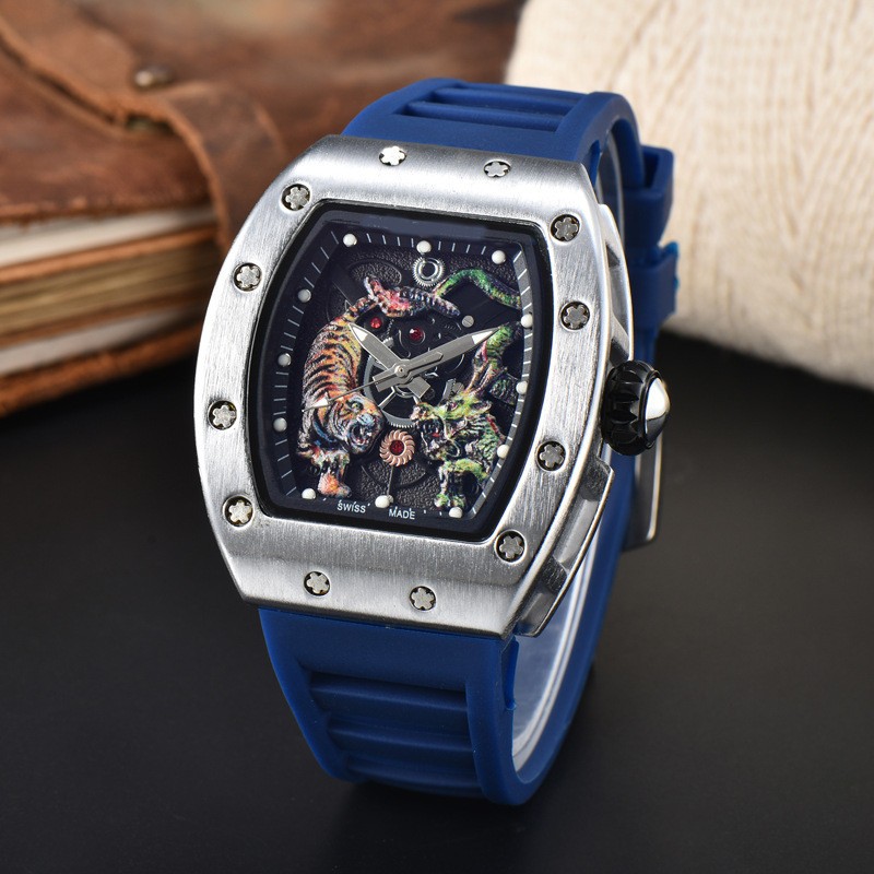 New Sports Men’s Dragon Tiger Pattern Lassa Quartz Watch Skeleton Dial