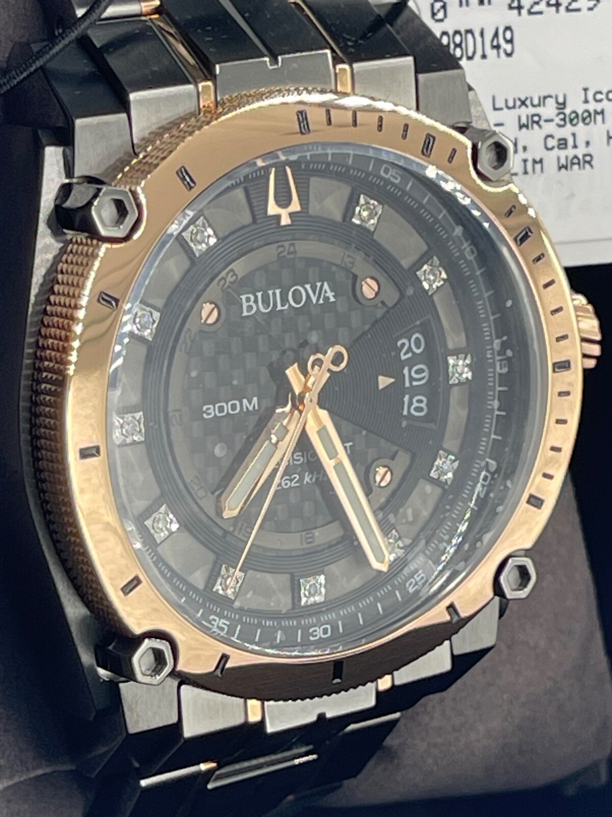 Bulova Precisionist Quartz Diamond Accent 2-Tone Black 46mm Watch 98D149 ROSE G