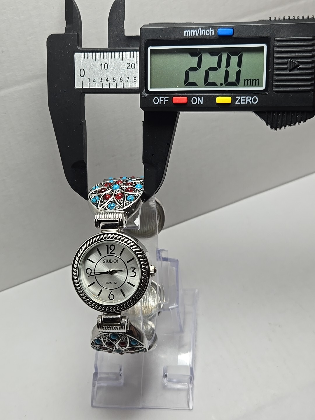 Womens Studio Time Southwestern Watch 29mm Red Blue Stones Cuff Band New Battery