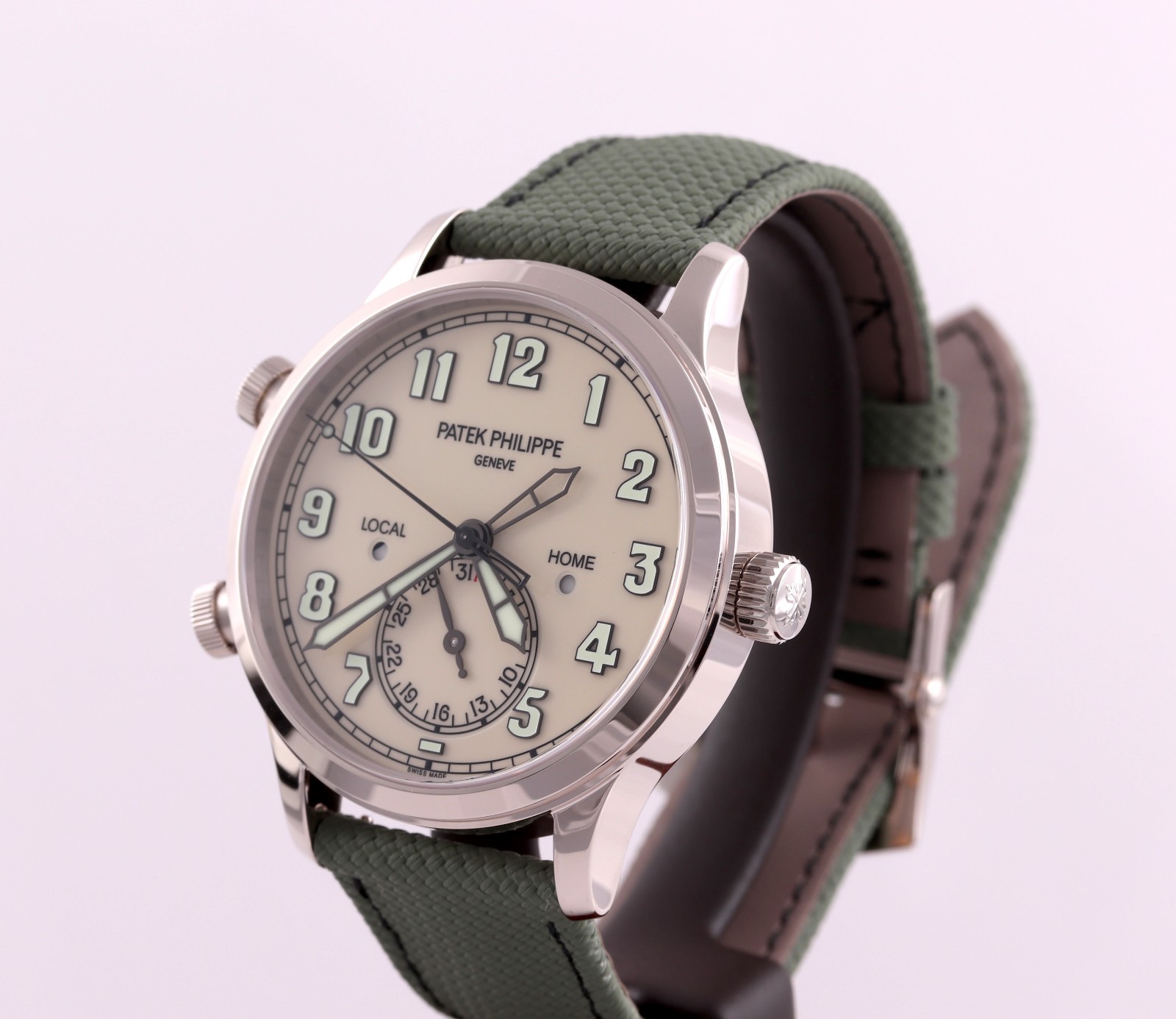 Patek Philippe Calatrava Pilot Travel Time Ivory White Gold Box/Papers 5524G