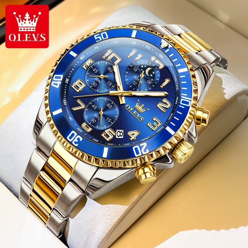 OLEVS Luxury Mens Quartz Watch Business 3 Bar Luminous Date Stainless Steel Band
