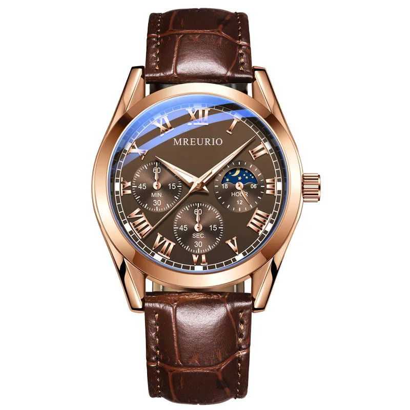 Men’s Business Quartz Watch With Round Dial And Pin Buckle Strap In Belts Materi