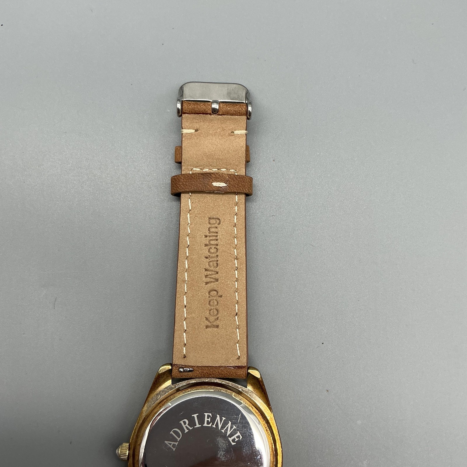 Adrienne Womens Watch 41mm Multicolor Gem Dial Gold Tone Brown Strap New Battery