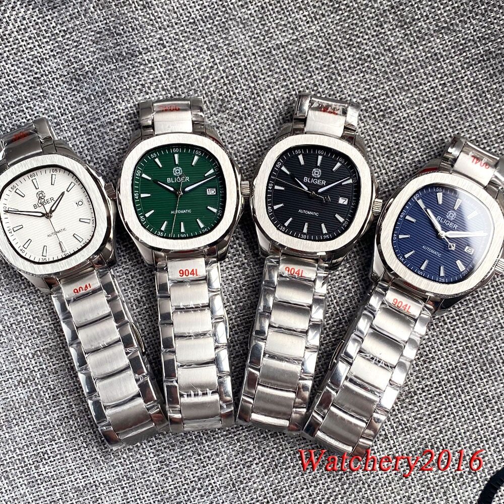 40mm Square Bliger Blue Green Black White Dial Japan NH35A Automatic Mens Watch