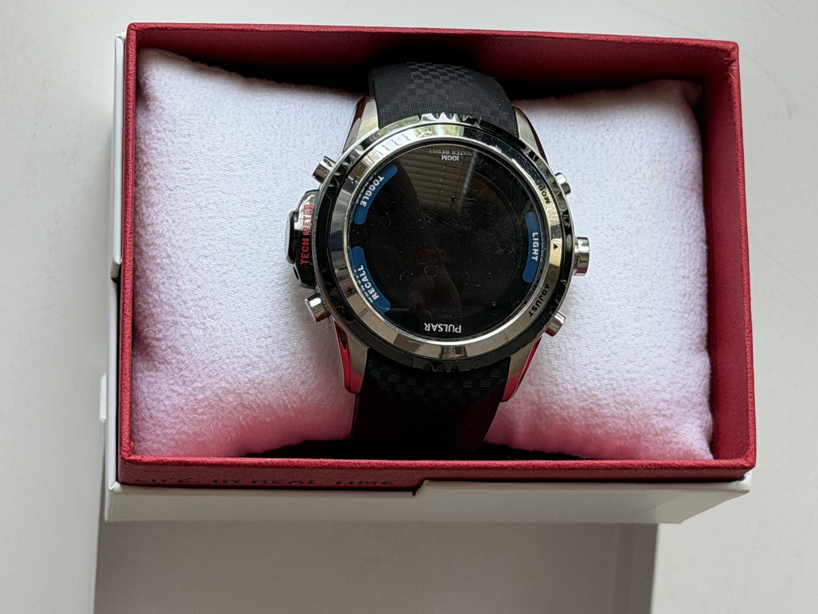 Pulsar PQ2011 Mens Digital Chronograph Watch Stainless Tech Meter Box & Manual