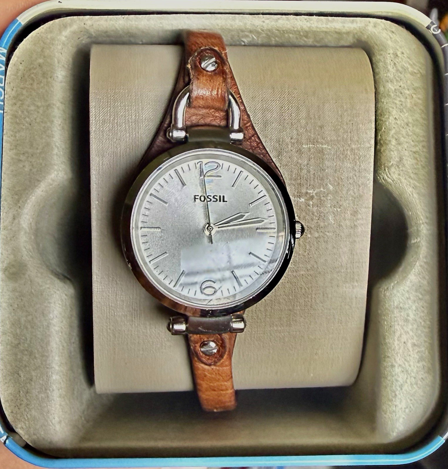 Fossil Georgia Women’s 32mm Quartz Analog Watch Brown Leather Strap 165ft