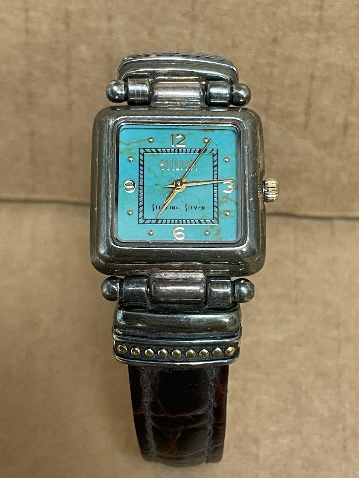ECCLISSI Sterling Silver 925 Ladies Quartz Wrist Watch Turquoise Face 22490