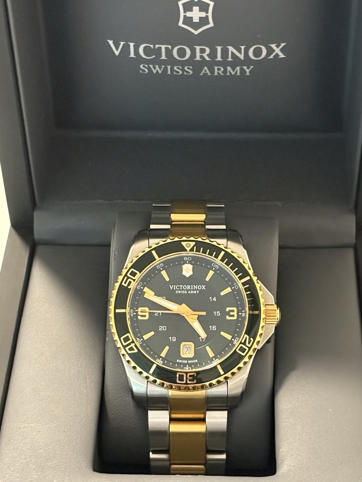 Victorinox Swiss Army Maverick GS Mens Watch 241605 Green Dial Two Tone Steel