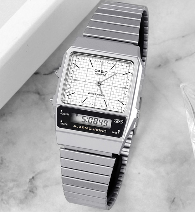 Casio AQ-800E-7A Men’s Vintage Ana-Digi Dual Time Watch Stainless New
