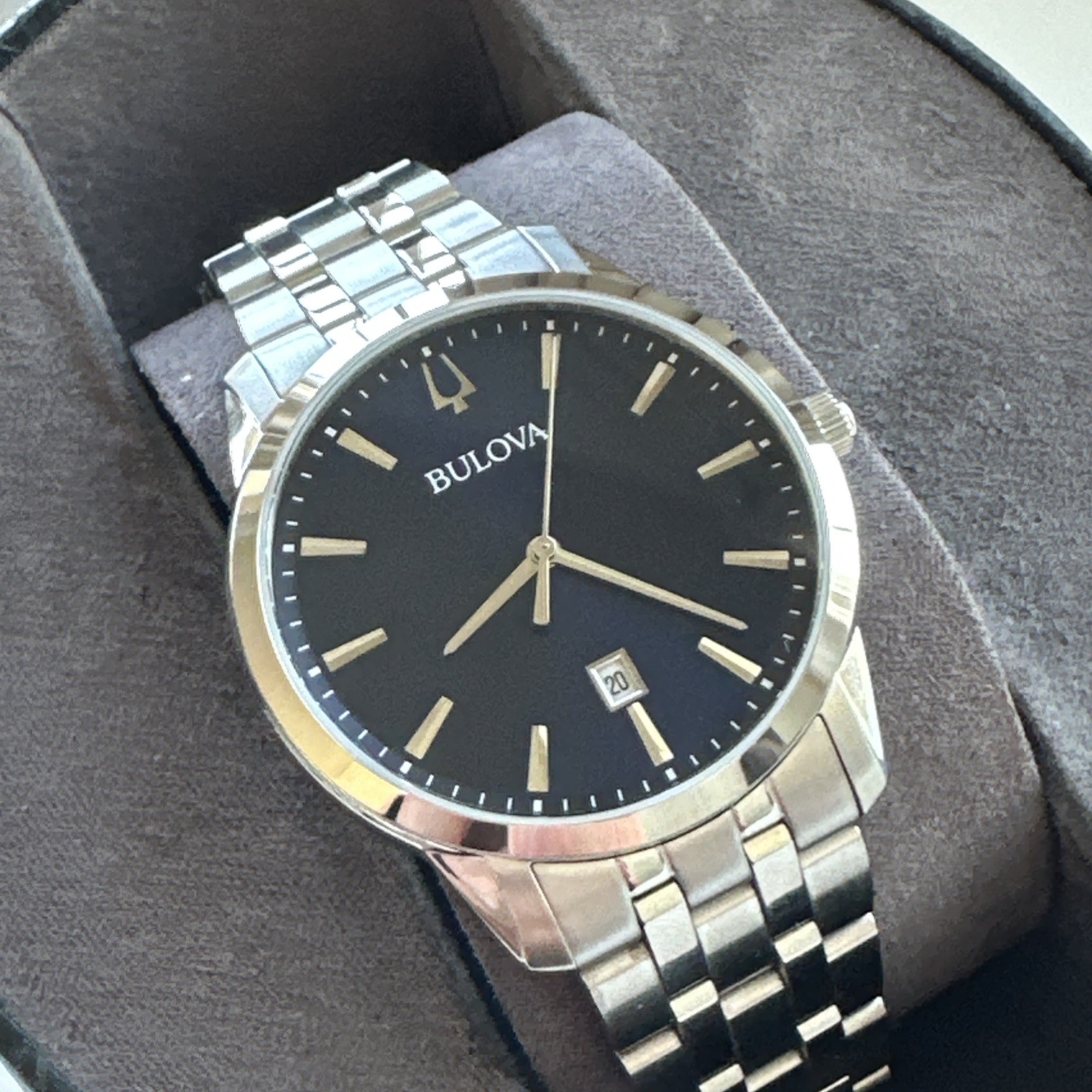 Bulova Sutton Men’s Quartz Silver Date Display Blue Dial Watch 40mm 96B338
