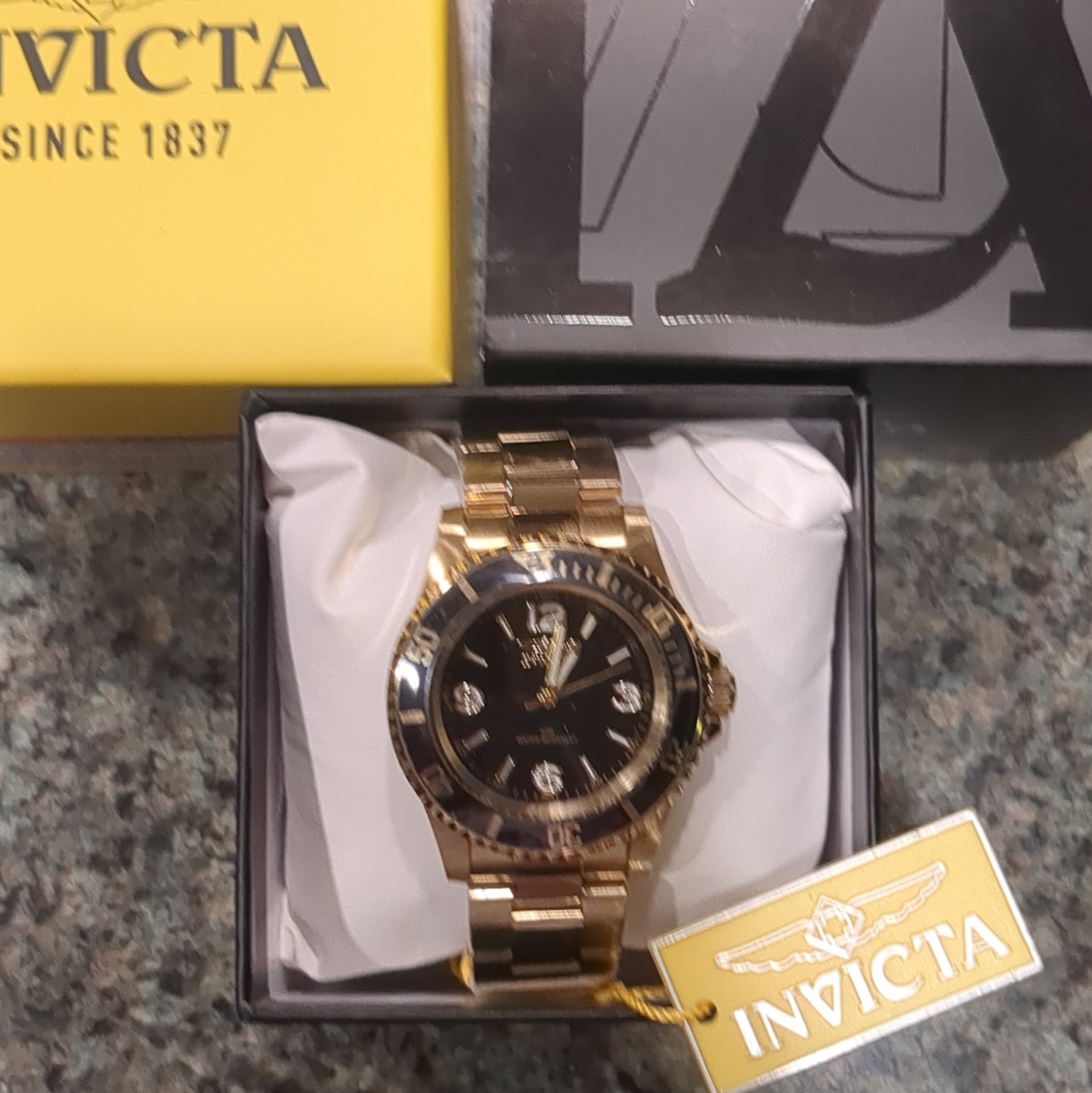 Invicta Specialty Rowan Quartz 40mm Black Dial Gold Tone Bracelet w/ Box 69475