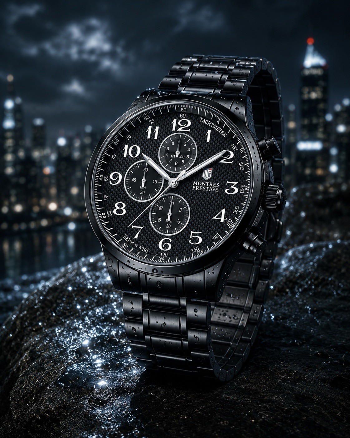 Montres Prestige 44MM MPW-0322 Mens Watch Black NIB