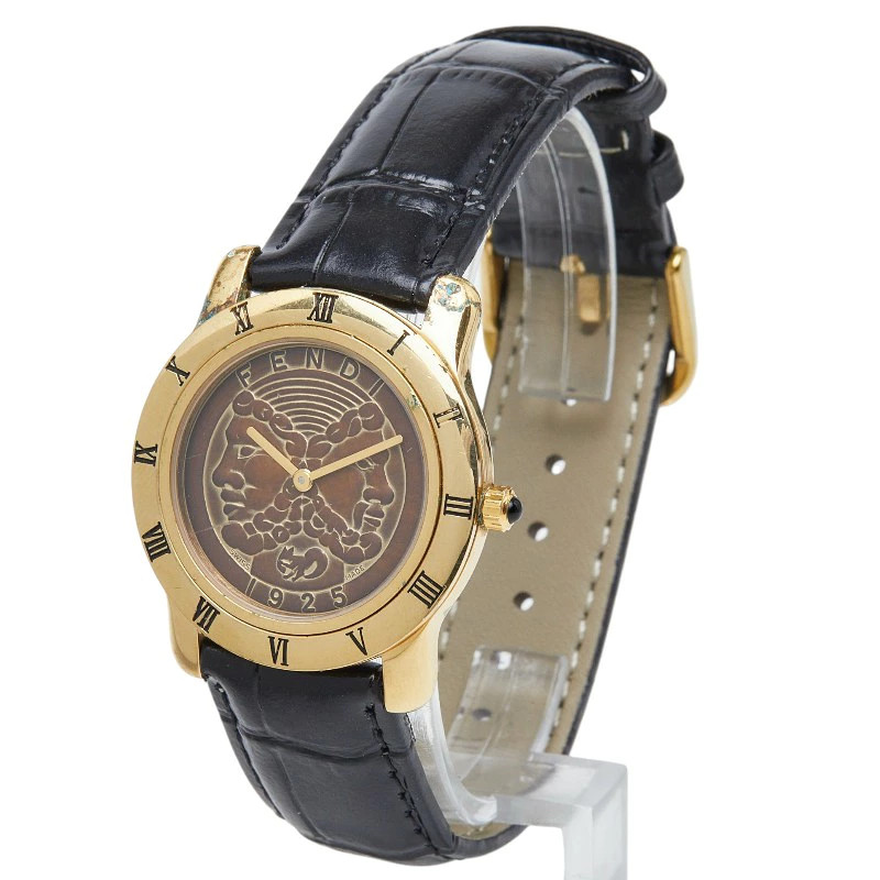 Fendi 800G wristwatch quartz brown dial leather plated ladies used