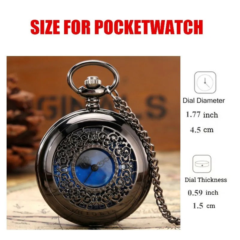 Exquisite Starry Blue Dial Quartz Pocket Watch Roman Numerals Gift