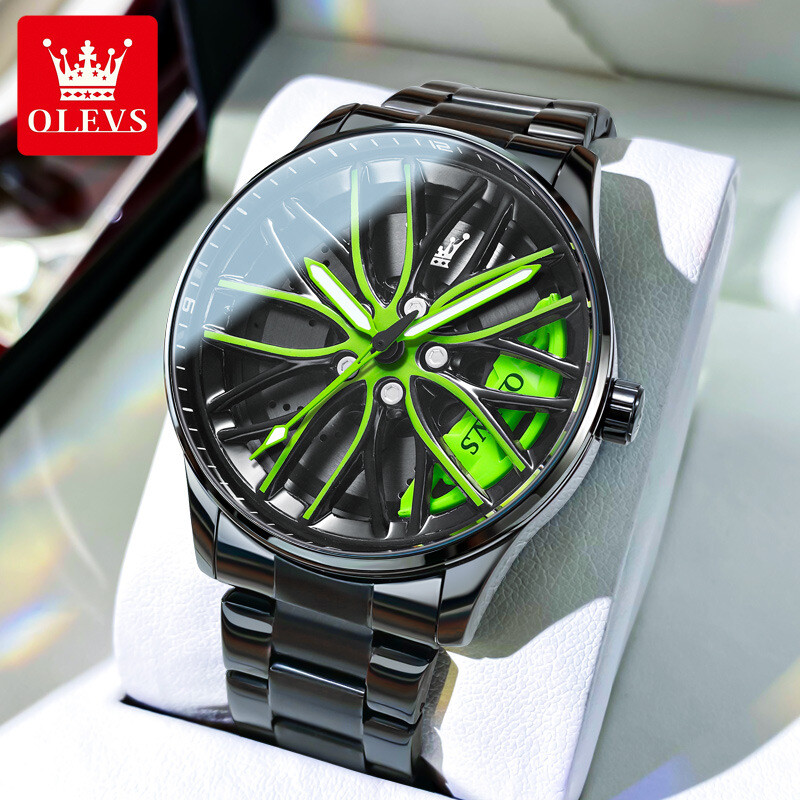 OLEVS Wheel Men’s Luxury Watch Waterproof Rotary Sport Car Rim Man Watch High