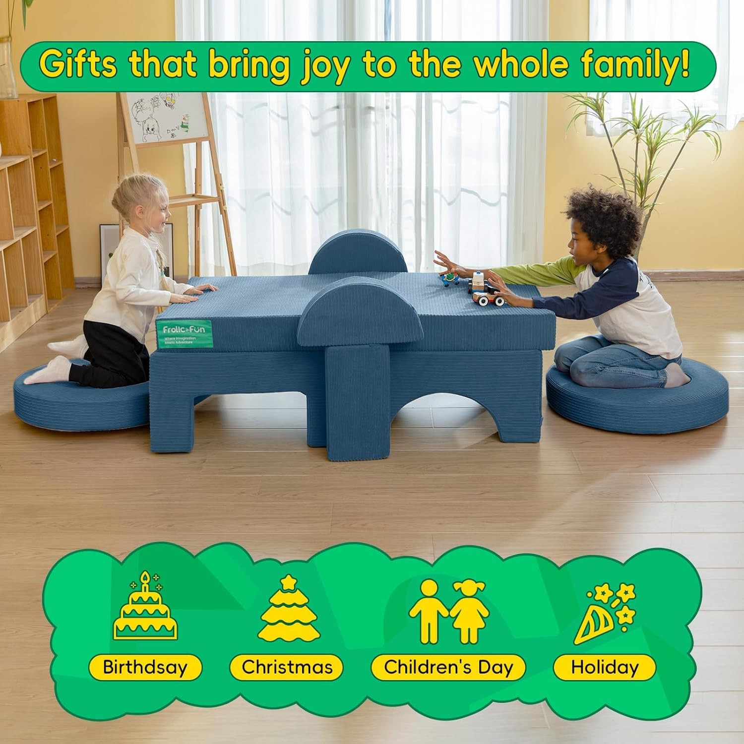 16Pcs Modular Kids Play Couch for Toddlers, Fold Out Kids Couch Building Fort fo