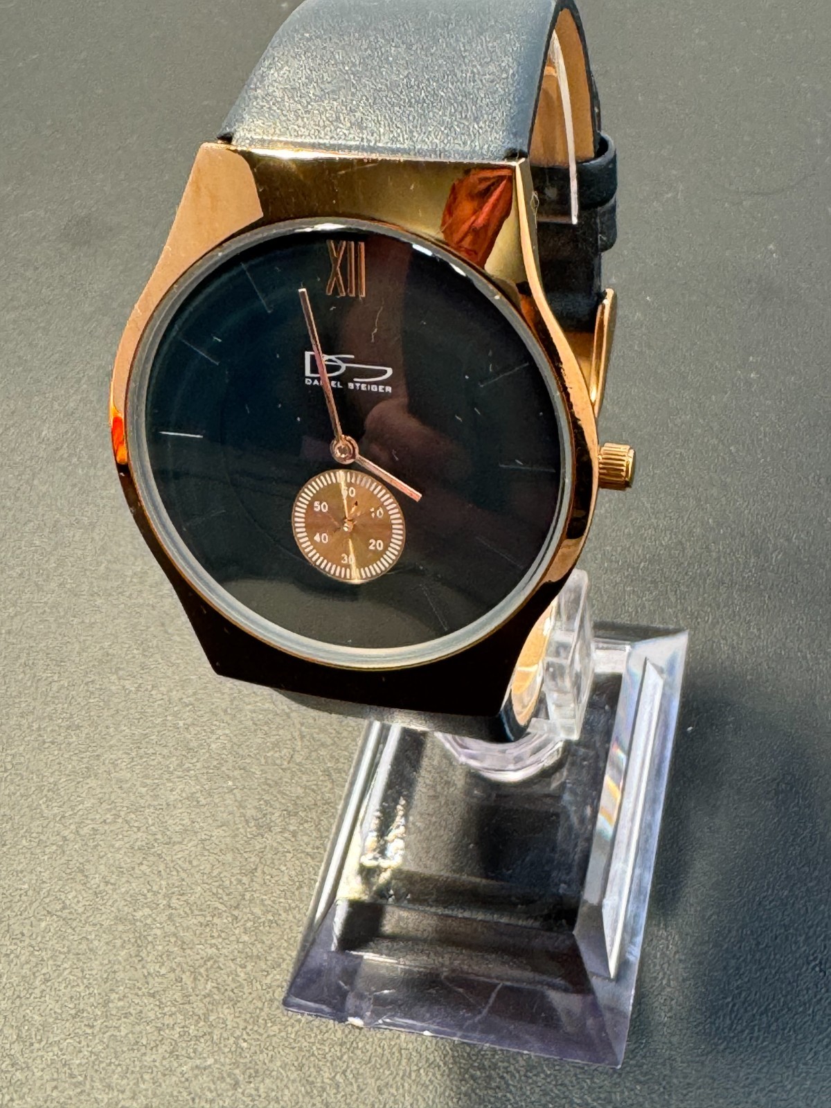 Daniel Steiger Brompton Slim 7mm Rose Gold Navy Blue Dial Watch 9198R-M
