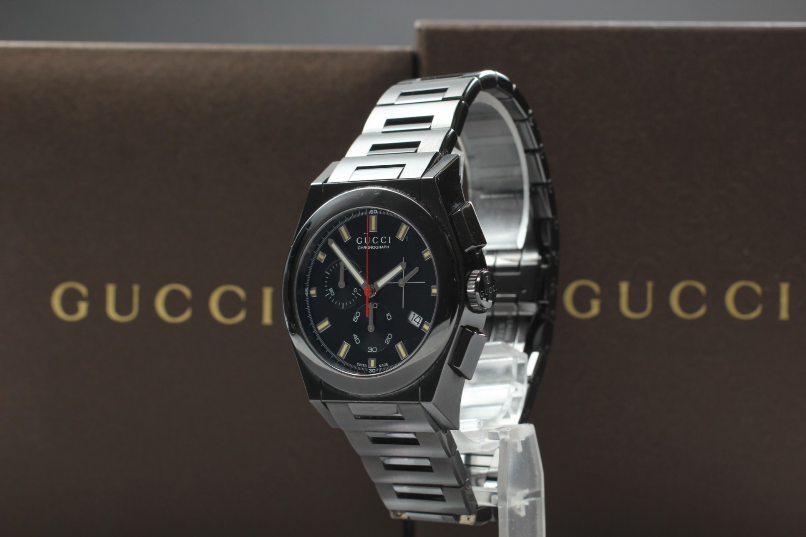 【N MINT+ w/ Box】 Gucci 115.2 Pantheon Chronograph Men’s Quartz Watch from JAPAN