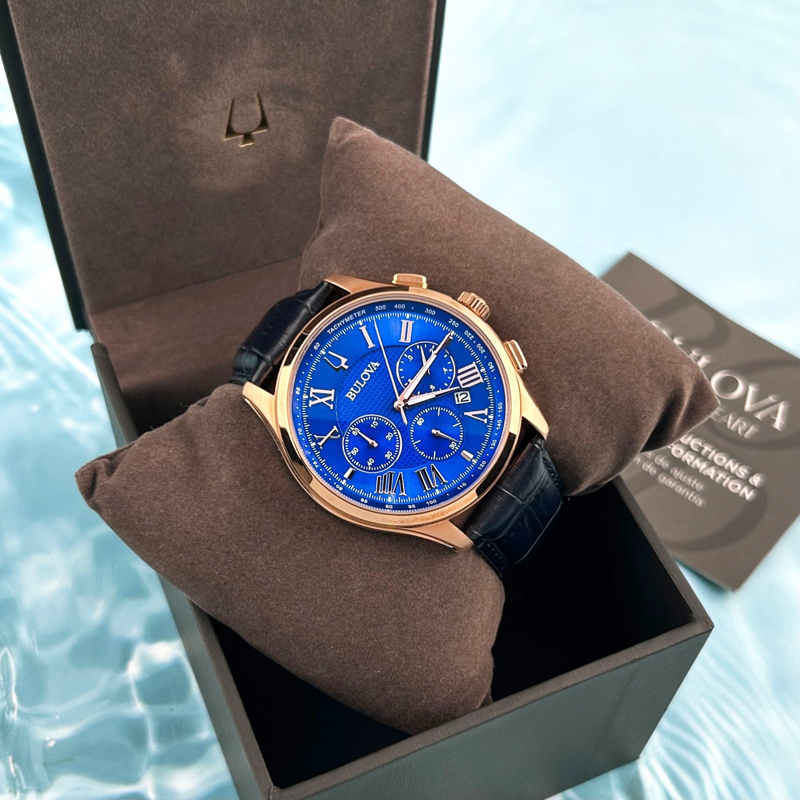 Bulova Classic Wilton Blue Dial Leather Men’s 97B170 Chronograph Quartz Watch