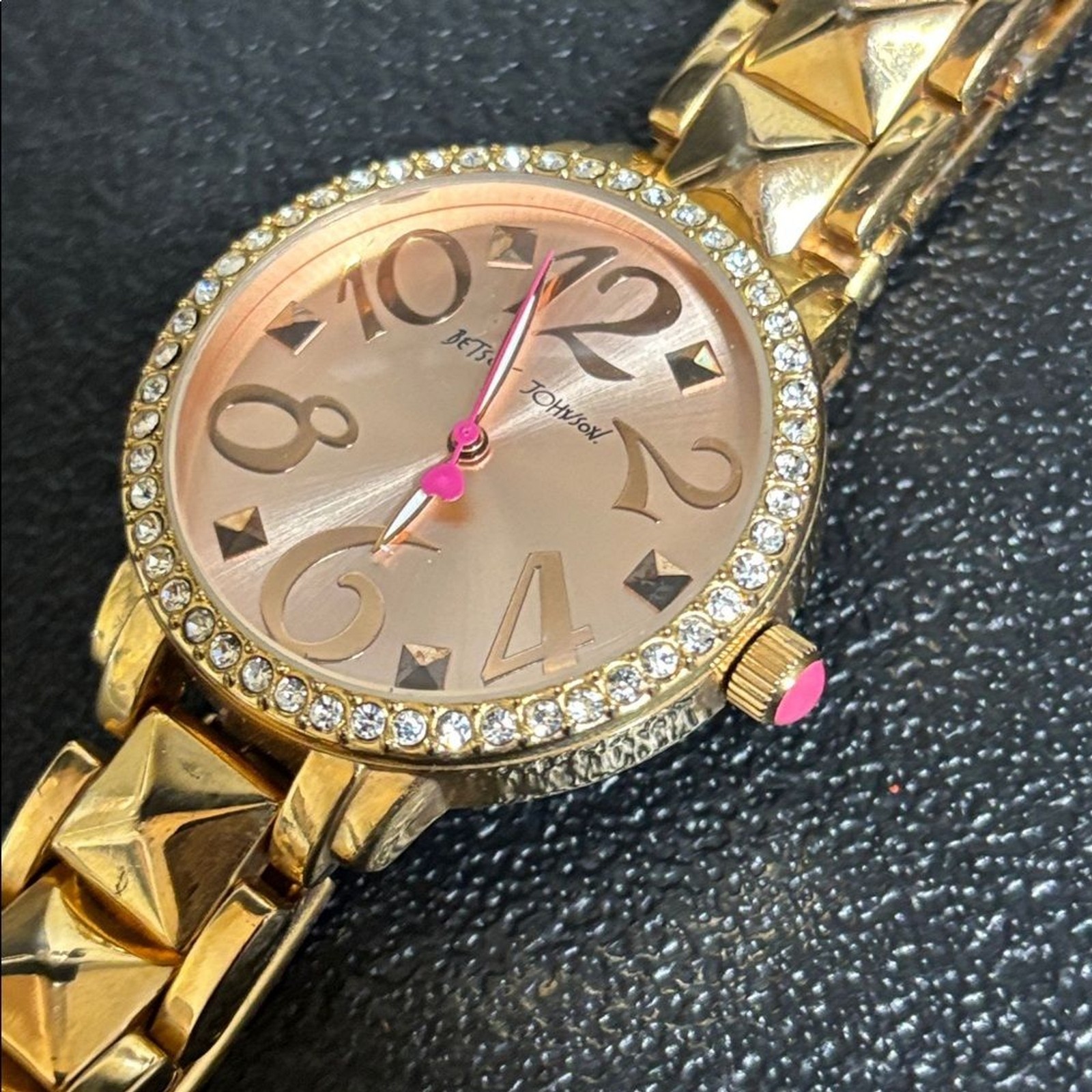 Betsey Johnson Gold Tone Stud Rhinestone Watch WORKING