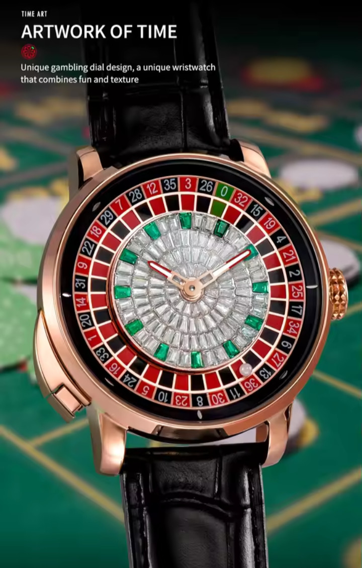 PINDU Men’s Automatic Watch 46mm Casino Roulette Leather + FREE 1 STRAP Watch