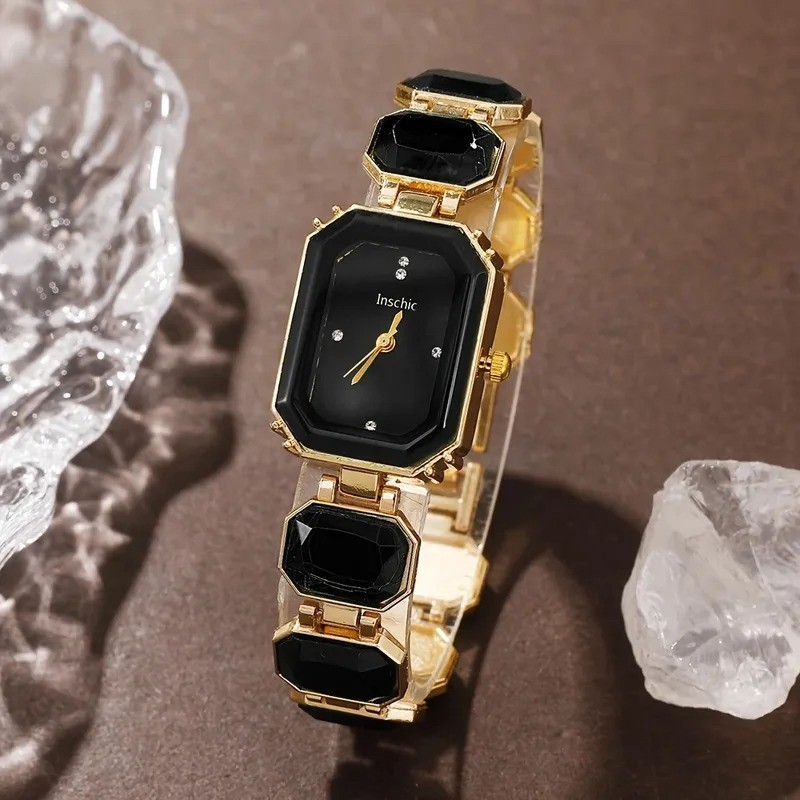 Dabao Stone Color Emerald Small Sugar Cube Watch Women’s Niche High Sense-Black