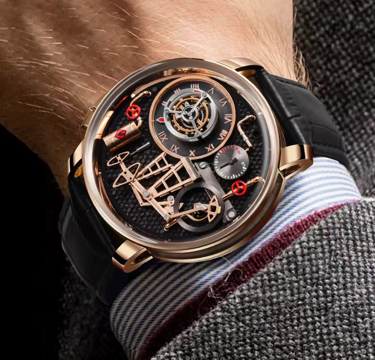 PINDU PD6673 Men’s Oil Pump Dial Quartz Watch Skeleton