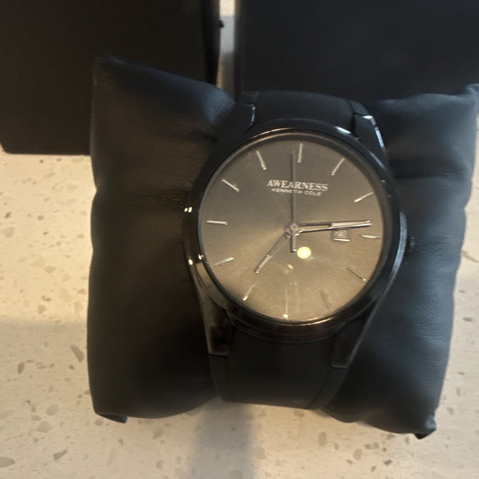 Kenneth Cole Awearness Analog Quartz Date Black Dial/Case Rubber Strap w/Box