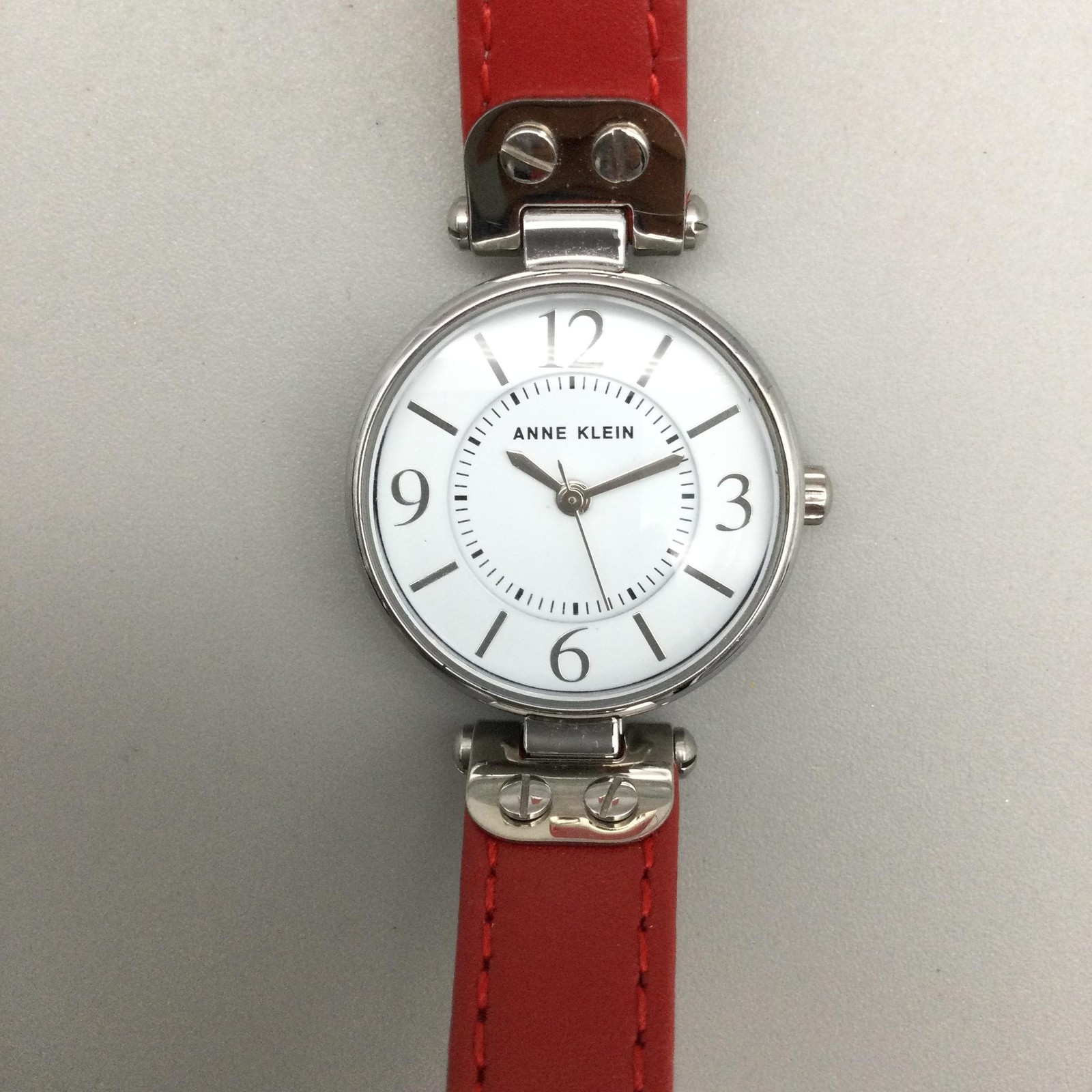 Anne Klein Womens Watch 26mm White Dial Red Leather Dress 10/2143 New Battery