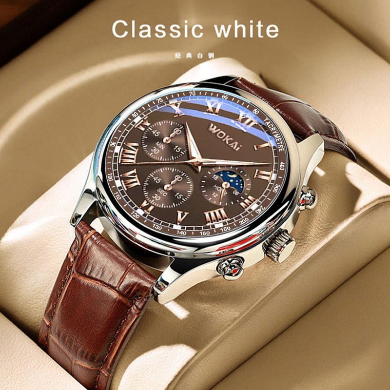 WOKAI Watch Casual Luxury Luminous Leather Male Wristwatch