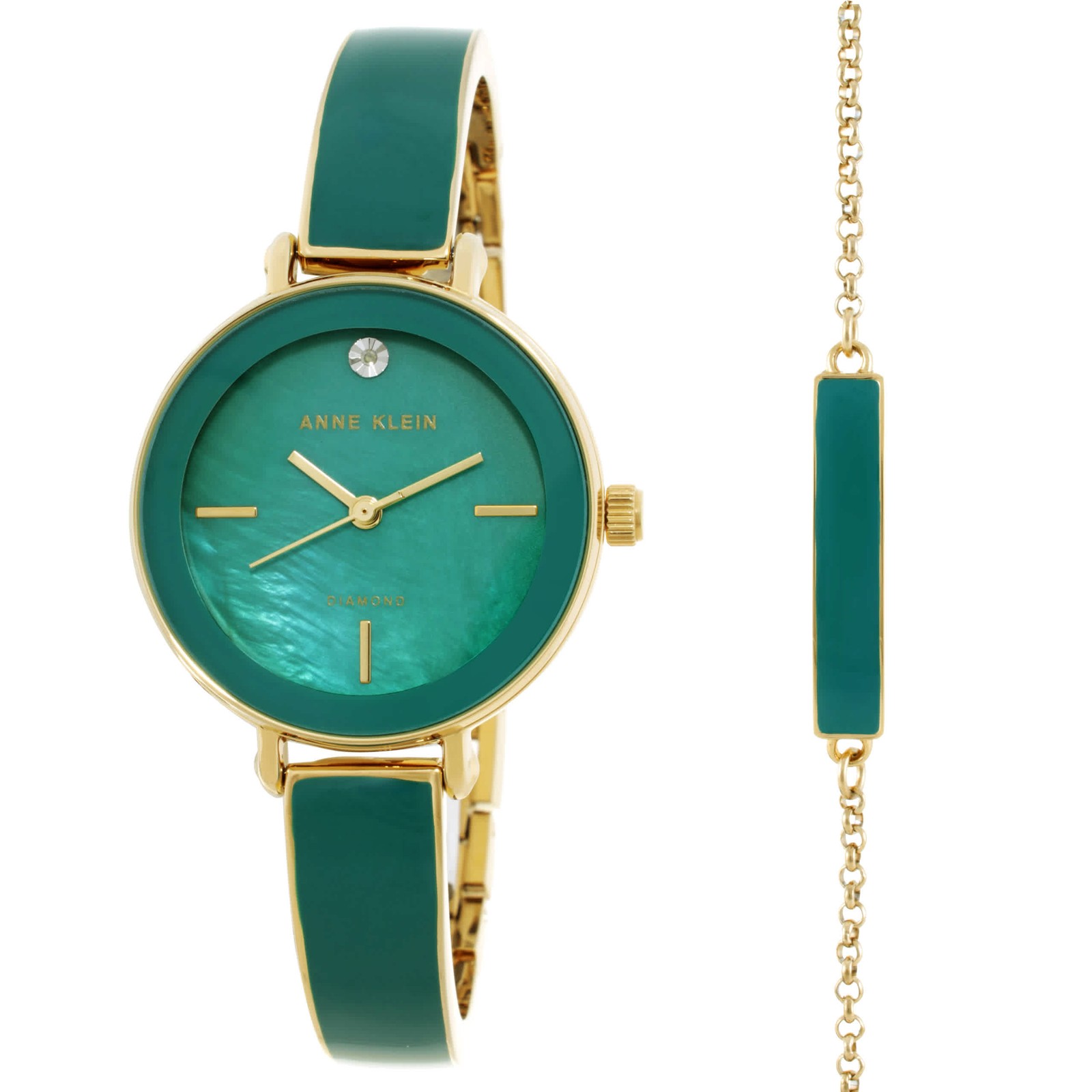 Anne Klein Quartz Green MOP Dial Ladies Watch and Bracelet Set AK/3620GNST