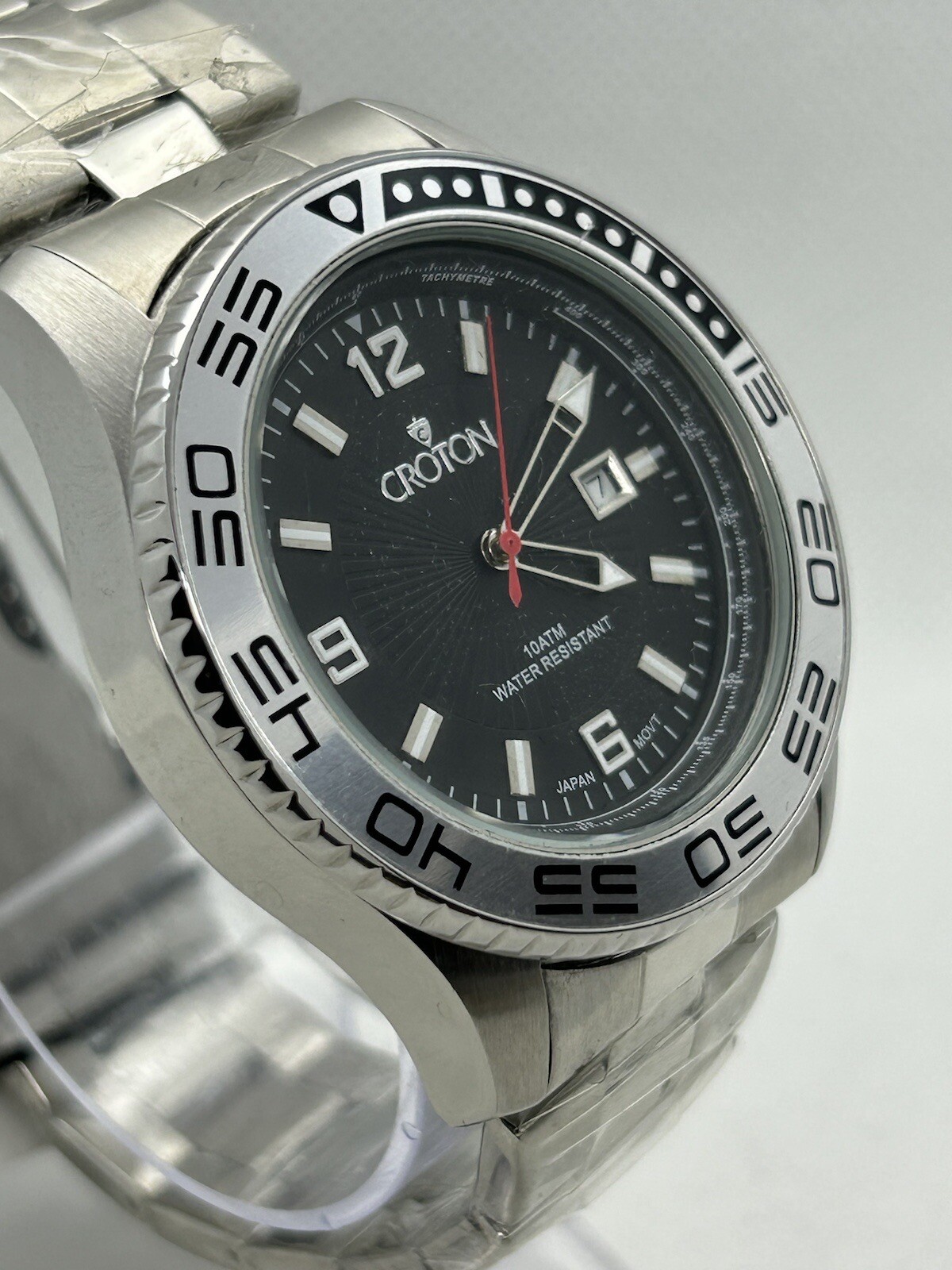 Croton Magnum CA301247 Men’s Silver-Tone Black Dial Watch WR 100M, 43mm