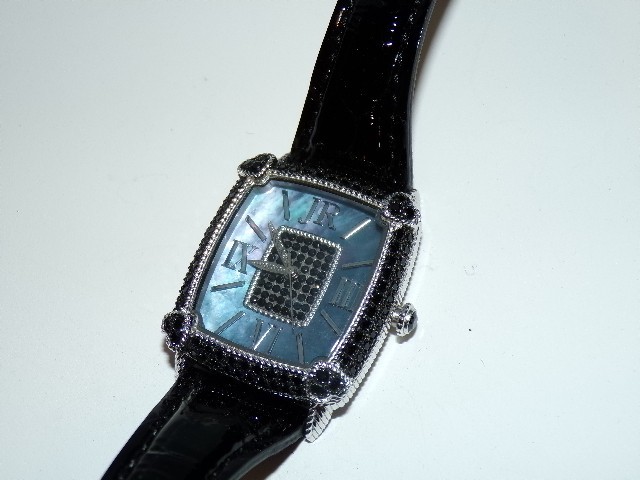 Judith Ripka Monaco Black Stone Bezel and Dial Designer Quartz Watch [459T]