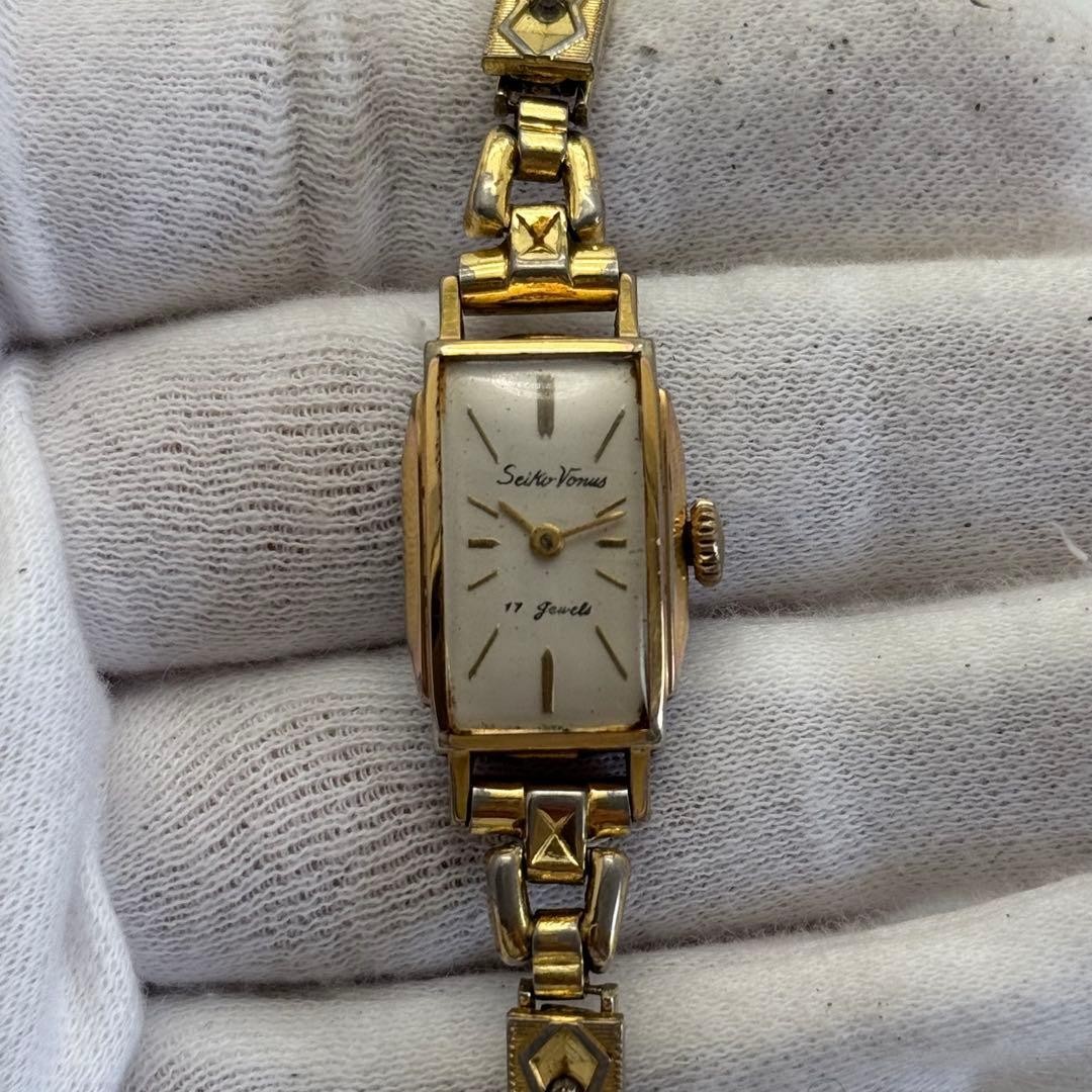 SEIKO manual winding watch working condition Venus tonneau 1124217 gold