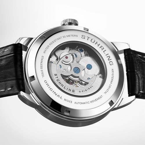 Mens Skeleton Automatic Dress Watch with Alligator Embossed Leather White